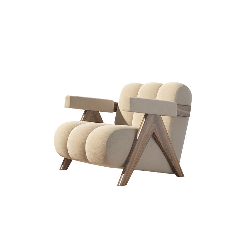 Scandinavian Wood Frame Lounge Chair Sewn Pillow Back Arm Chair Clearhalo 'Accent Chairs' 'accent_chairs' 'Chairs & Seating' 'furn' 'furn_accent_chairs' 'Furniture' 'Living Room Furniture' 6636998