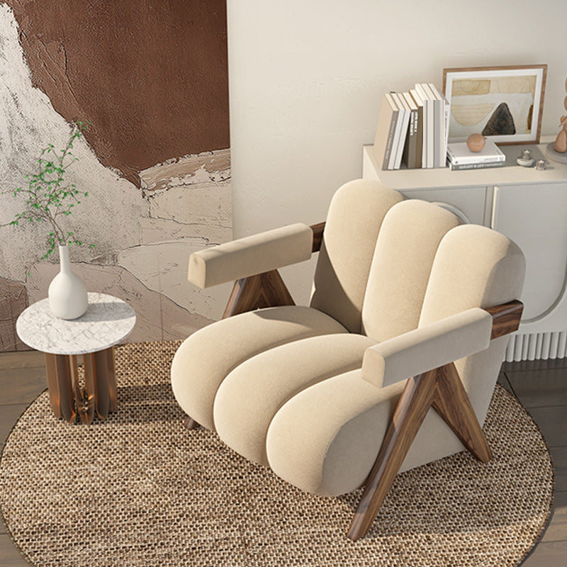 Scandinavian Wood Frame Lounge Chair Sewn Pillow Back Arm Chair Clearhalo 'Accent Chairs' 'accent_chairs' 'Chairs & Seating' 'furn' 'furn_accent_chairs' 'Furniture' 'Living Room Furniture' 6637004