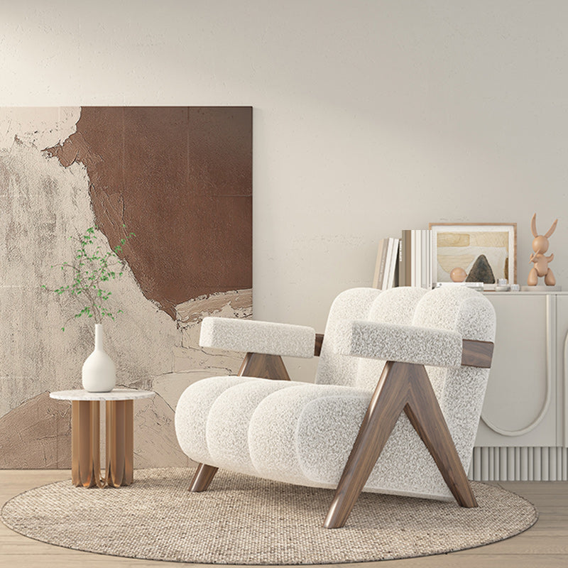 Scandinavian Wood Frame Lounge Chair Sewn Pillow Back Arm Chair Clearhalo 'Accent Chairs' 'accent_chairs' 'Chairs & Seating' 'furn' 'furn_accent_chairs' 'Furniture' 'Living Room Furniture' 6637005