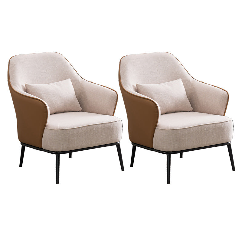 Modern Armchair Solid Color Pillow Back Basic Four Legs Chair Beige Brown 2 Piece Set Clearhalo 'Accent Chairs' 'accent_chairs' 'Chairs & Seating' 'furn' 'furn_accent_chairs' 'Furniture' 'Living Room Furniture' 6637066