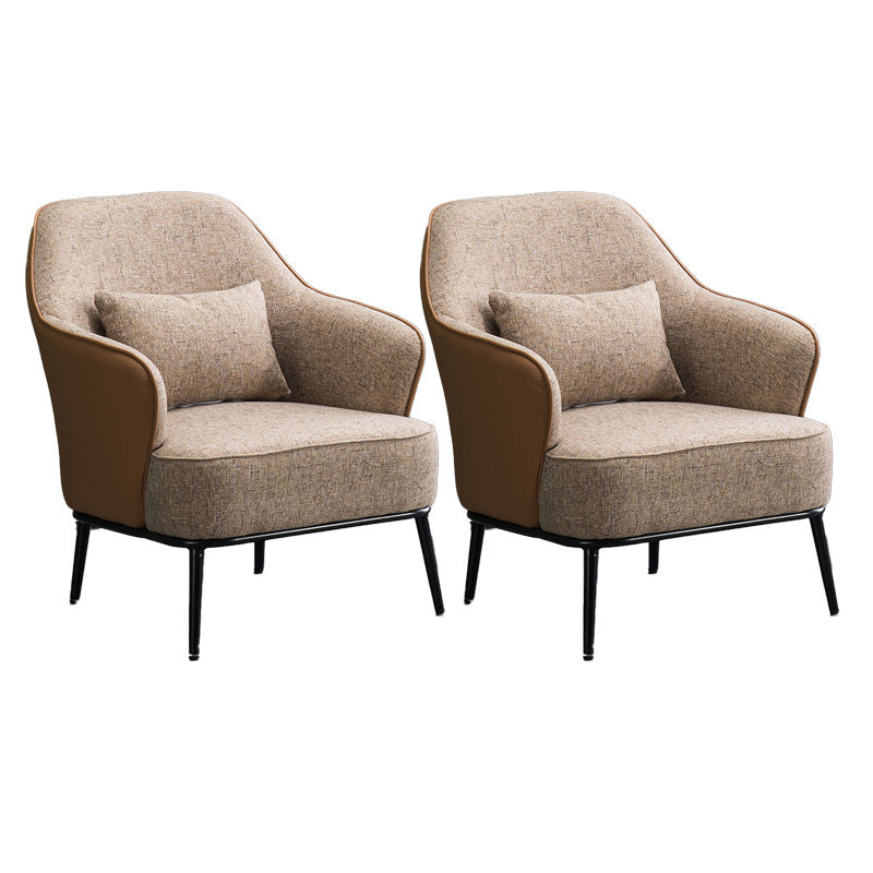 Modern Armchair Solid Color Pillow Back Basic Four Legs Chair Beige-Brown 2 Piece Set Clearhalo 'Accent Chairs' 'accent_chairs' 'Chairs & Seating' 'furn' 'furn_accent_chairs' 'Furniture' 'Living Room Furniture' 6637074