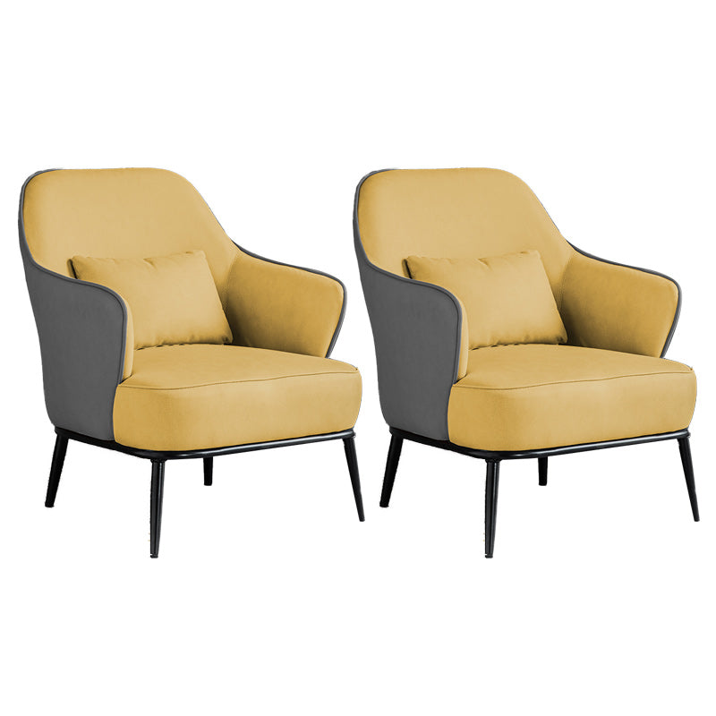 Modern Armchair Solid Color Pillow Back Basic Four Legs Chair Dark Gray-Yellow 2 Piece Set Clearhalo 'Accent Chairs' 'accent_chairs' 'Chairs & Seating' 'furn' 'furn_accent_chairs' 'Furniture' 'Living Room Furniture' 6637077