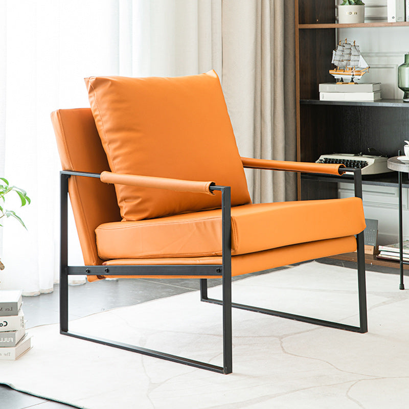 Modern Arm Chair Living Room Pillow Back Square Arms Leather Accent Chair Clearhalo 'Accent Chairs' 'accent_chairs' 'Chairs & Seating' 'furn' 'furn_accent_chairs' 'Furniture' 'Living Room Furniture' 6637081