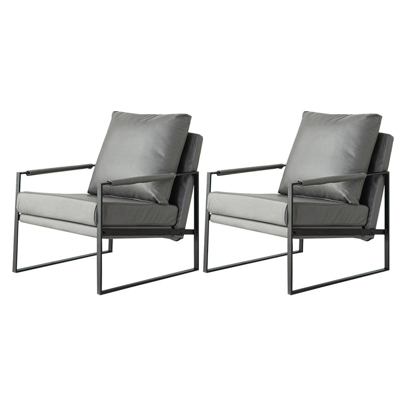 Modern Arm Chair Living Room Pillow Back Square Arms Leather Accent Chair Dark Gray 2 Piece Set Clearhalo 'Accent Chairs' 'accent_chairs' 'Chairs & Seating' 'furn' 'furn_accent_chairs' 'Furniture' 'Living Room Furniture' 6637083