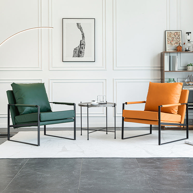 Modern Arm Chair Living Room Pillow Back Square Arms Leather Accent Chair Clearhalo 'Accent Chairs' 'accent_chairs' 'Chairs & Seating' 'furn' 'furn_accent_chairs' 'Furniture' 'Living Room Furniture' 6637084