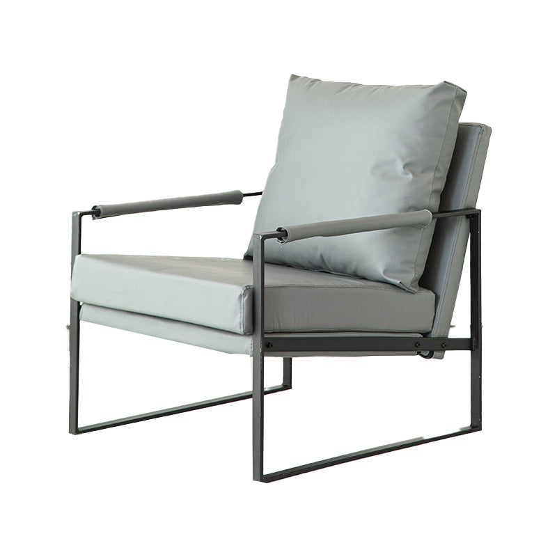 Modern Arm Chair Living Room Pillow Back Square Arms Leather Accent Chair Light Gray 1 Piece Clearhalo 'Accent Chairs' 'accent_chairs' 'Chairs & Seating' 'furn' 'furn_accent_chairs' 'Furniture' 'Living Room Furniture' 6637085