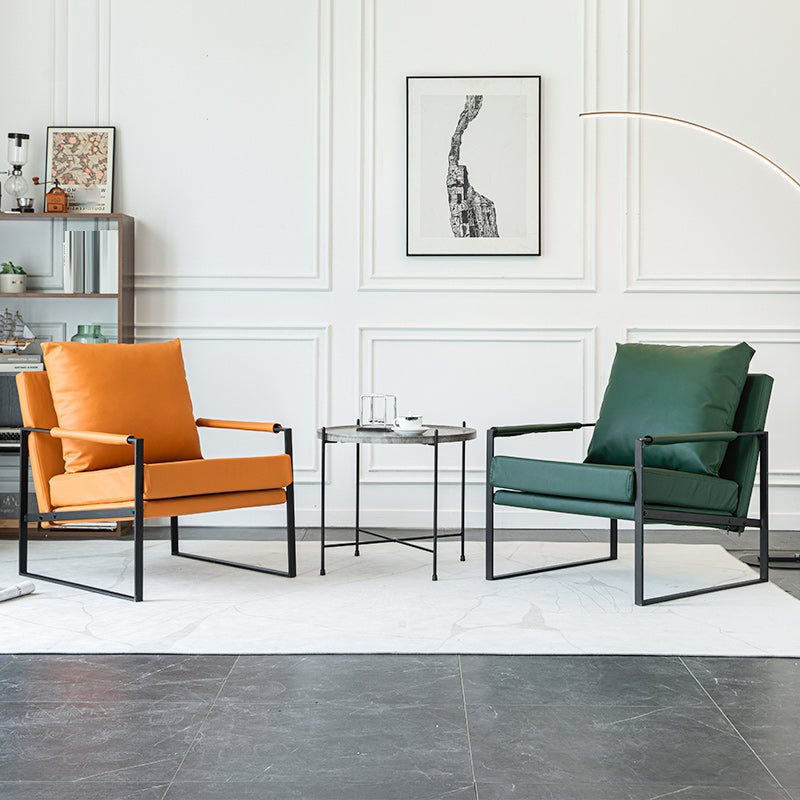 Modern Arm Chair Living Room Pillow Back Square Arms Leather Accent Chair Clearhalo 'Accent Chairs' 'accent_chairs' 'Chairs & Seating' 'furn' 'furn_accent_chairs' 'Furniture' 'Living Room Furniture' 6637087