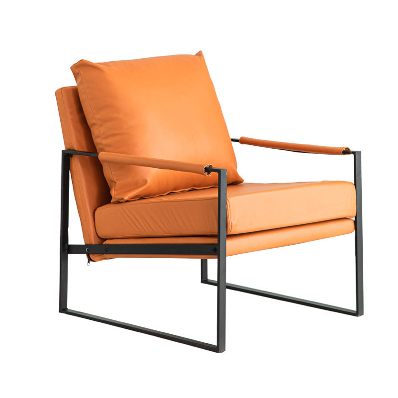 Modern Arm Chair Living Room Pillow Back Square Arms Leather Accent Chair Clearhalo 'Accent Chairs' 'accent_chairs' 'Chairs & Seating' 'furn' 'furn_accent_chairs' 'Furniture' 'Living Room Furniture' 6637089