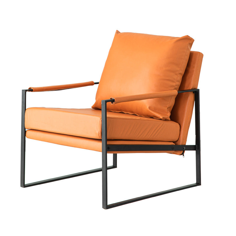 Modern Arm Chair Living Room Pillow Back Square Arms Leather Accent Chair Orange 1 Piece Clearhalo 'Accent Chairs' 'accent_chairs' 'Chairs & Seating' 'furn' 'furn_accent_chairs' 'Furniture' 'Living Room Furniture' 6637090