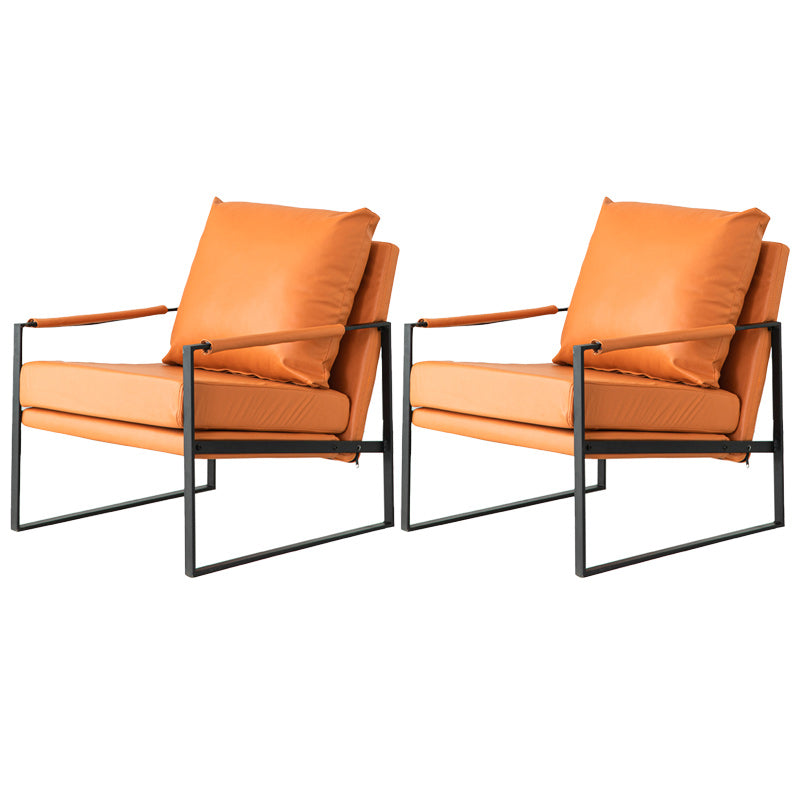 Modern Arm Chair Living Room Pillow Back Square Arms Leather Accent Chair Orange 2 Piece Set Clearhalo 'Accent Chairs' 'accent_chairs' 'Chairs & Seating' 'furn' 'furn_accent_chairs' 'Furniture' 'Living Room Furniture' 6637092