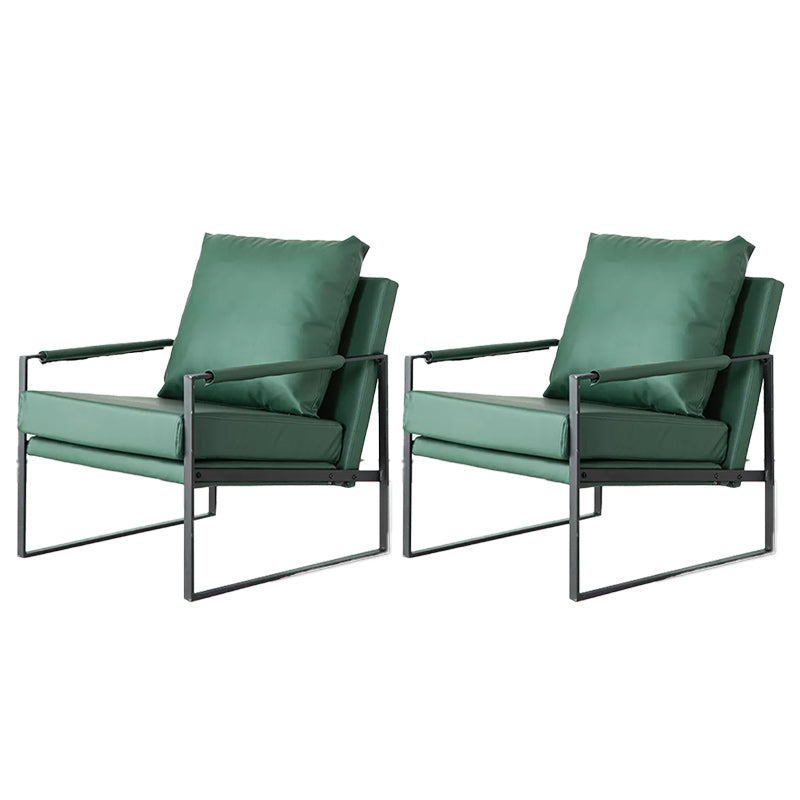 Modern Arm Chair Living Room Pillow Back Square Arms Leather Accent Chair Dark Green 2 Piece Set Clearhalo 'Accent Chairs' 'accent_chairs' 'Chairs & Seating' 'furn' 'furn_accent_chairs' 'Furniture' 'Living Room Furniture' 6637095
