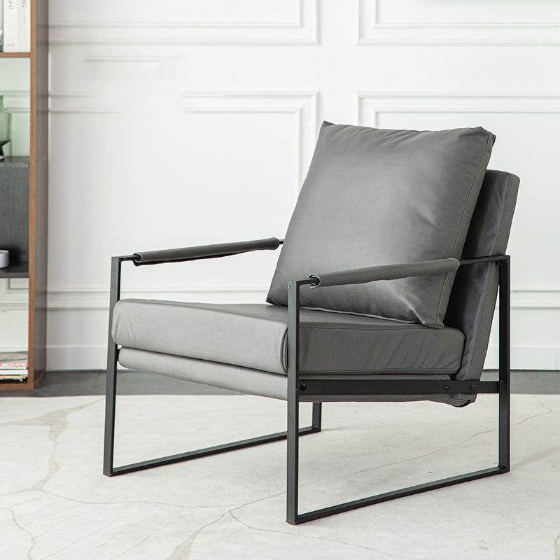 Modern Arm Chair Living Room Pillow Back Square Arms Leather Accent Chair Clearhalo 'Accent Chairs' 'accent_chairs' 'Chairs & Seating' 'furn' 'furn_accent_chairs' 'Furniture' 'Living Room Furniture' 6637100