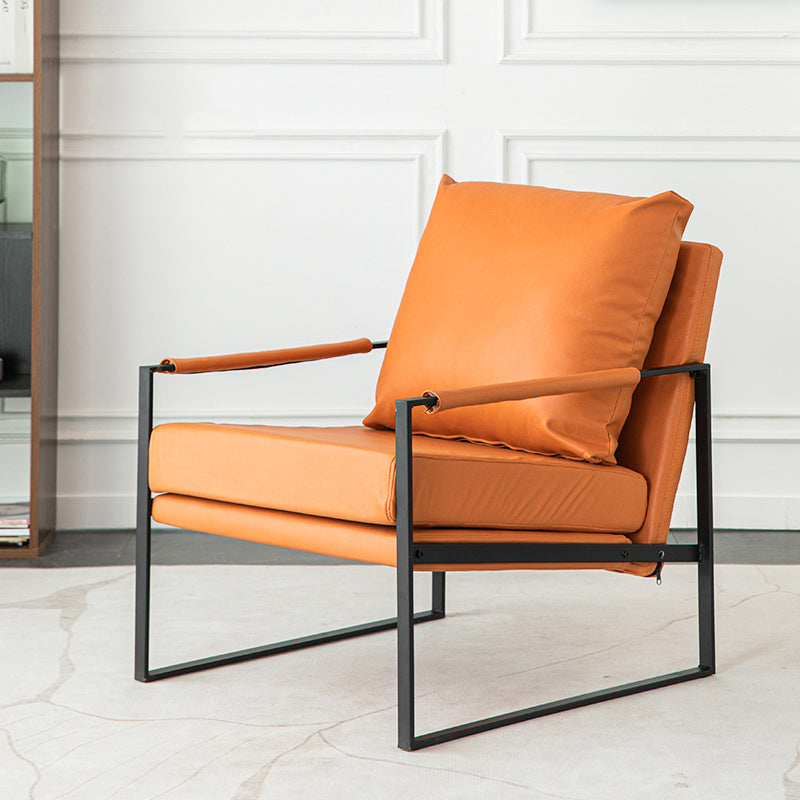 Modern Arm Chair Living Room Pillow Back Square Arms Leather Accent Chair Clearhalo 'Accent Chairs' 'accent_chairs' 'Chairs & Seating' 'furn' 'furn_accent_chairs' 'Furniture' 'Living Room Furniture' 6637104