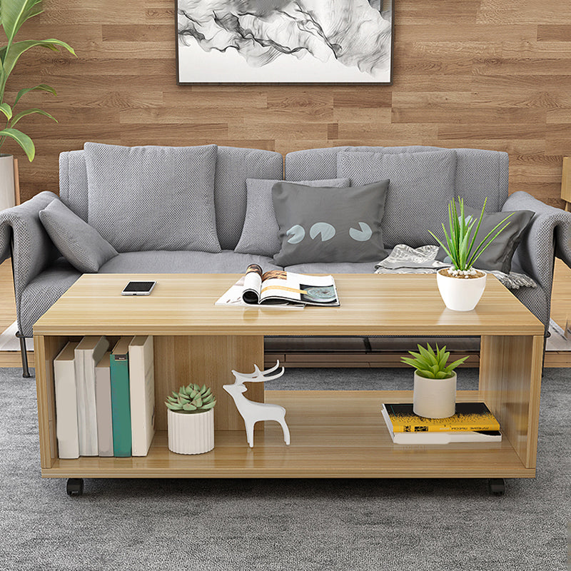 Rectangular 1 - Shelf Coffee Table with Casters Contemporary 15" H 1 Single Cocktail Table Clearhalo 'Coffee & Accent Tables' 'Coffee Tables' 'coffee_tables' 'furn' 'furn_coffee_tables' 'Furniture' 'Living Room Furniture' 6637282