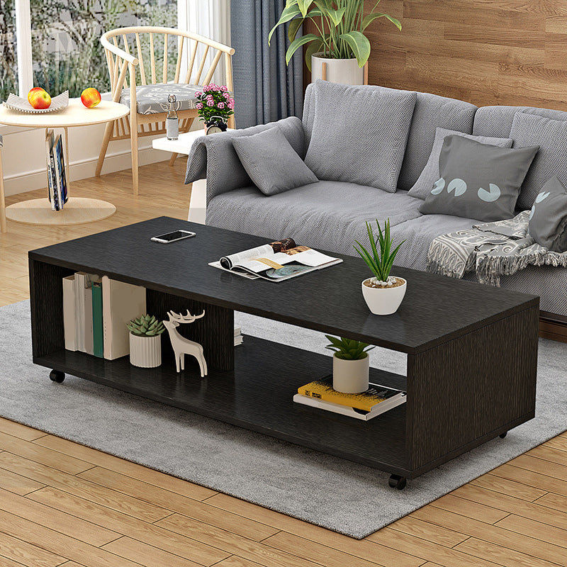 Rectangular 1 - Shelf Coffee Table with Casters Contemporary 15" H 1 Single Cocktail Table 47"L x 19"W x 15"H Black Clearhalo 'Coffee & Accent Tables' 'Coffee Tables' 'coffee_tables' 'furn' 'furn_coffee_tables' 'Furniture' 'Living Room Furniture' 6637283