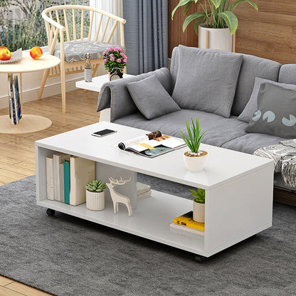 Rectangular 1 - Shelf Coffee Table with Casters Contemporary 15" H 1 Single Cocktail Table 31.5"L x 16"W x 15"H White Clearhalo 'Coffee & Accent Tables' 'Coffee Tables' 'coffee_tables' 'furn' 'furn_coffee_tables' 'Furniture' 'Living Room Furniture' 6637285