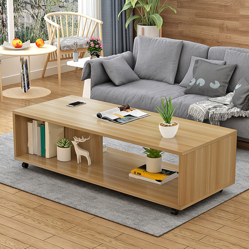 Rectangular 1 - Shelf Coffee Table with Casters Contemporary 15" H 1 Single Cocktail Table 47"L x 19"W x 15"H Natural Clearhalo 'Coffee & Accent Tables' 'Coffee Tables' 'coffee_tables' 'furn' 'furn_coffee_tables' 'Furniture' 'Living Room Furniture' 6637294