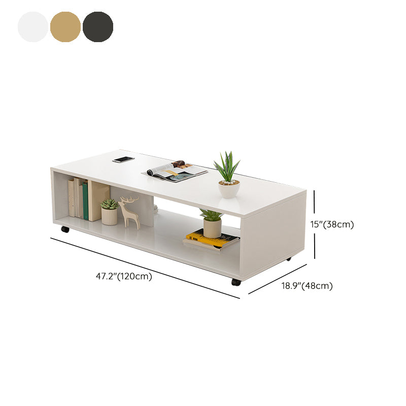 Rectangular 1 - Shelf Coffee Table with Casters Contemporary 15" H 1 Single Cocktail Table Clearhalo 'Coffee & Accent Tables' 'Coffee Tables' 'coffee_tables' 'furn' 'furn_coffee_tables' 'Furniture' 'Living Room Furniture' 6637301