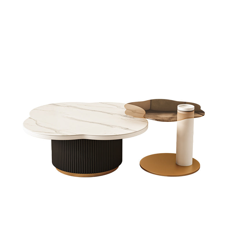 Slate and Metal Coffee Table No Distressing Pedestal Coffee Table Set 35"L x 31"W x 16"H + 22"L x 18"W x 18"H Black Clearhalo 'Coffee & Accent Tables' 'Coffee Tables' 'coffee_tables' 'furn' 'furn_coffee_tables' 'Furniture' 'Living Room Furniture' 6637345
