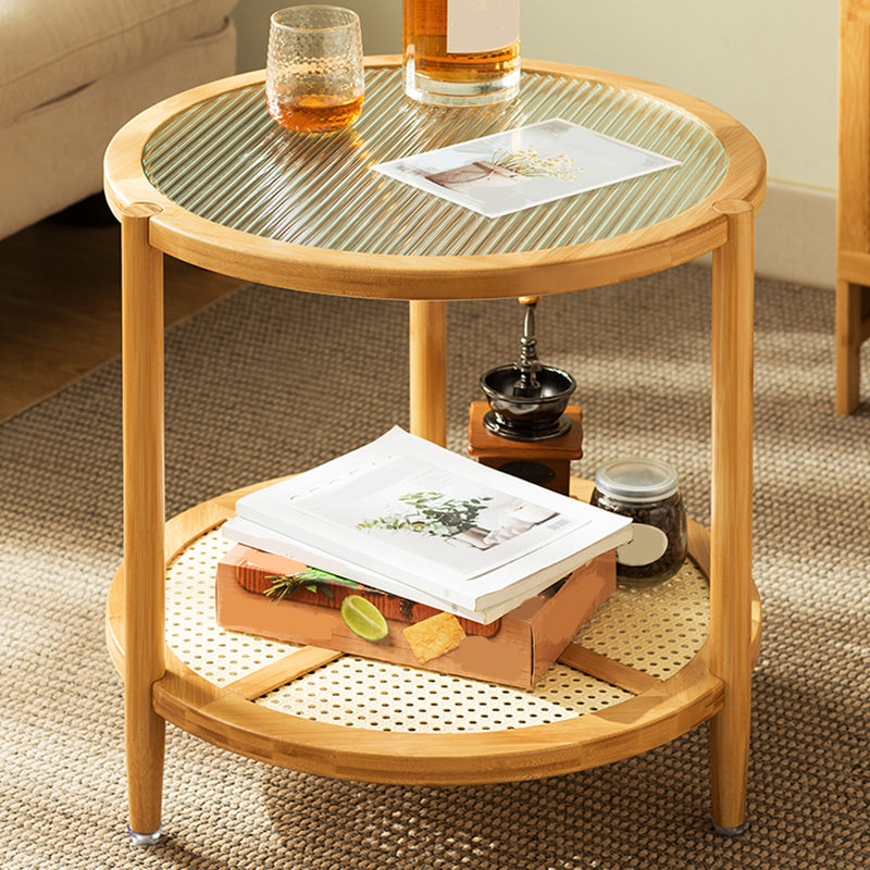Tropical Glass Top Coffee Table Round Single Coffee Cocktail Table with Storage Shelf Clearhalo 'Coffee & Accent Tables' 'Coffee Tables' 'coffee_tables' 'furn' 'furn_coffee_tables' 'Furniture' 'Living Room Furniture' 6637369