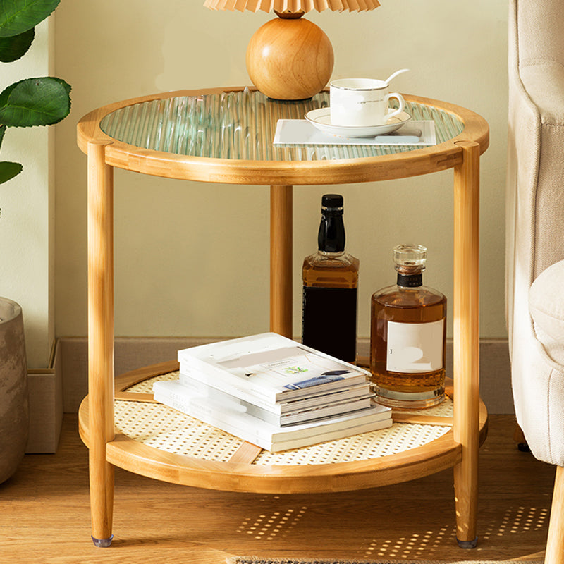 Tropical Glass Top Coffee Table Round Single Coffee Cocktail Table with Storage Shelf Clearhalo 'Coffee & Accent Tables' 'Coffee Tables' 'coffee_tables' 'furn' 'furn_coffee_tables' 'Furniture' 'Living Room Furniture' 6637370