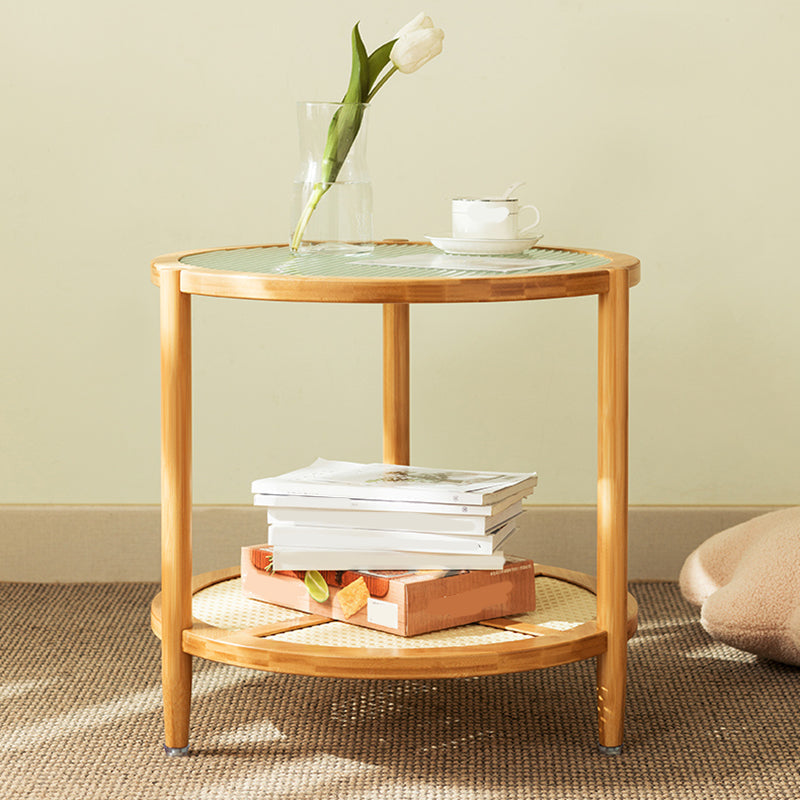 Tropical Glass Top Coffee Table Round Single Coffee Cocktail Table with Storage Shelf Clearhalo 'Coffee & Accent Tables' 'Coffee Tables' 'coffee_tables' 'furn' 'furn_coffee_tables' 'Furniture' 'Living Room Furniture' 6637372