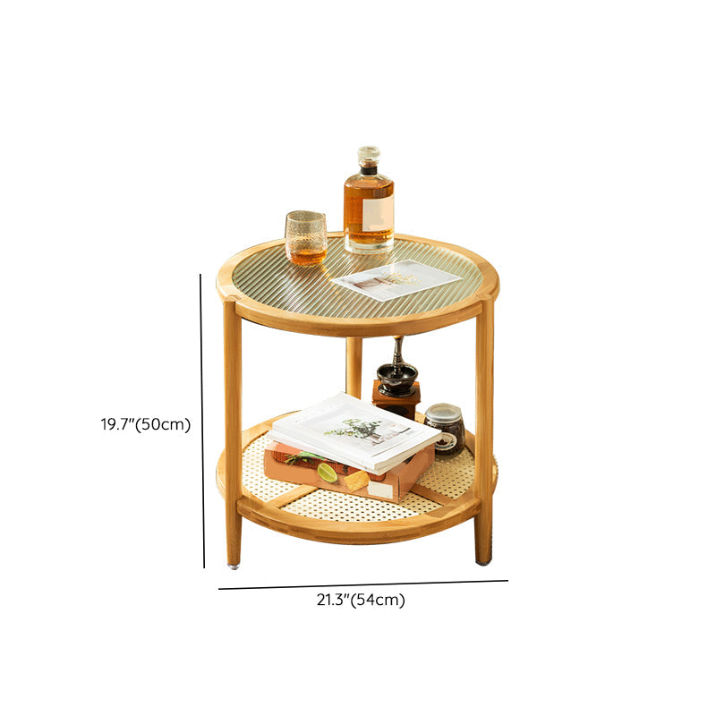 Tropical Glass Top Coffee Table Round Single Coffee Cocktail Table with Storage Shelf Clearhalo 'Coffee & Accent Tables' 'Coffee Tables' 'coffee_tables' 'furn' 'furn_coffee_tables' 'Furniture' 'Living Room Furniture' 6637381