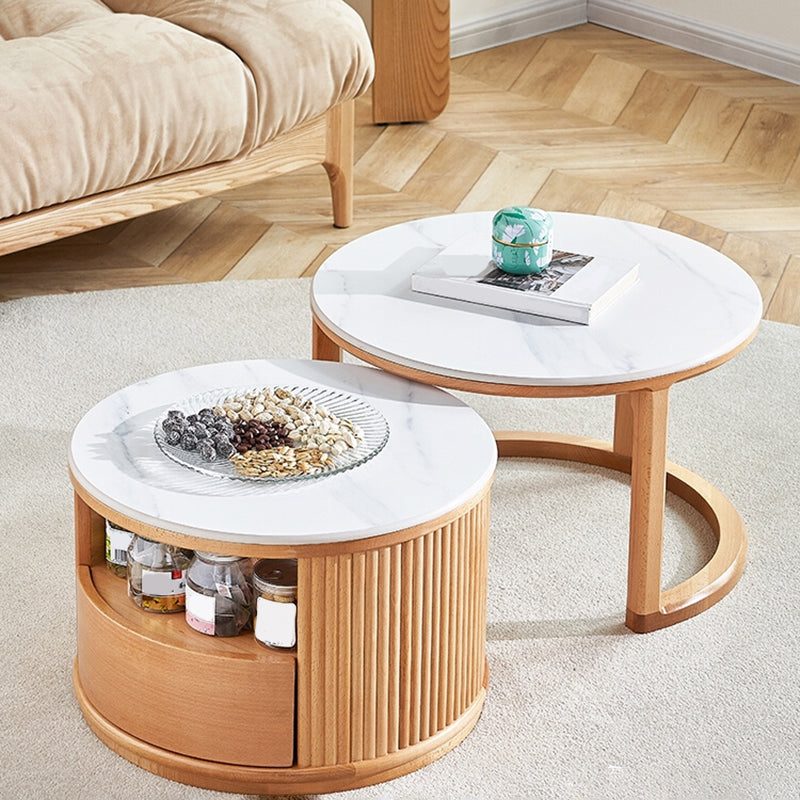Contemporary Stone Coffee Table Round Coffee Cocktail Table with Storage Drawers Clearhalo 'Coffee & Accent Tables' 'Coffee Tables' 'coffee_tables' 'furn' 'furn_coffee_tables' 'Furniture' 'Living Room Furniture' 6637483