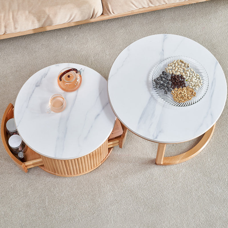 Contemporary Stone Coffee Table Round Coffee Cocktail Table with Storage Drawers Clearhalo 'Coffee & Accent Tables' 'Coffee Tables' 'coffee_tables' 'furn' 'furn_coffee_tables' 'Furniture' 'Living Room Furniture' 6637495