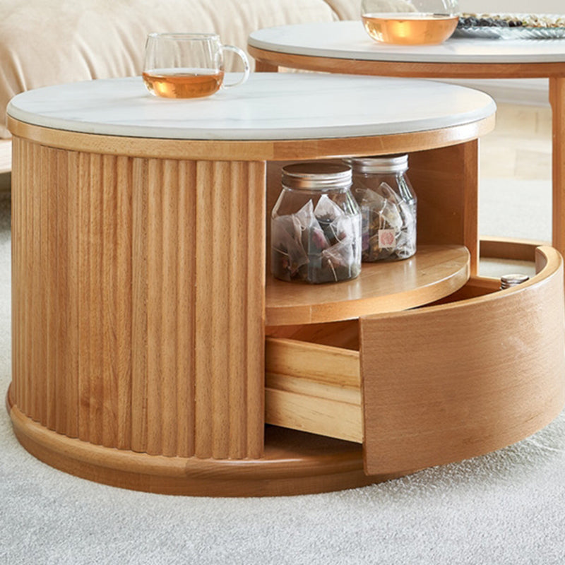 Contemporary Stone Coffee Table Round Coffee Cocktail Table with Storage Drawers Clearhalo 'Coffee & Accent Tables' 'Coffee Tables' 'coffee_tables' 'furn' 'furn_coffee_tables' 'Furniture' 'Living Room Furniture' 6637496