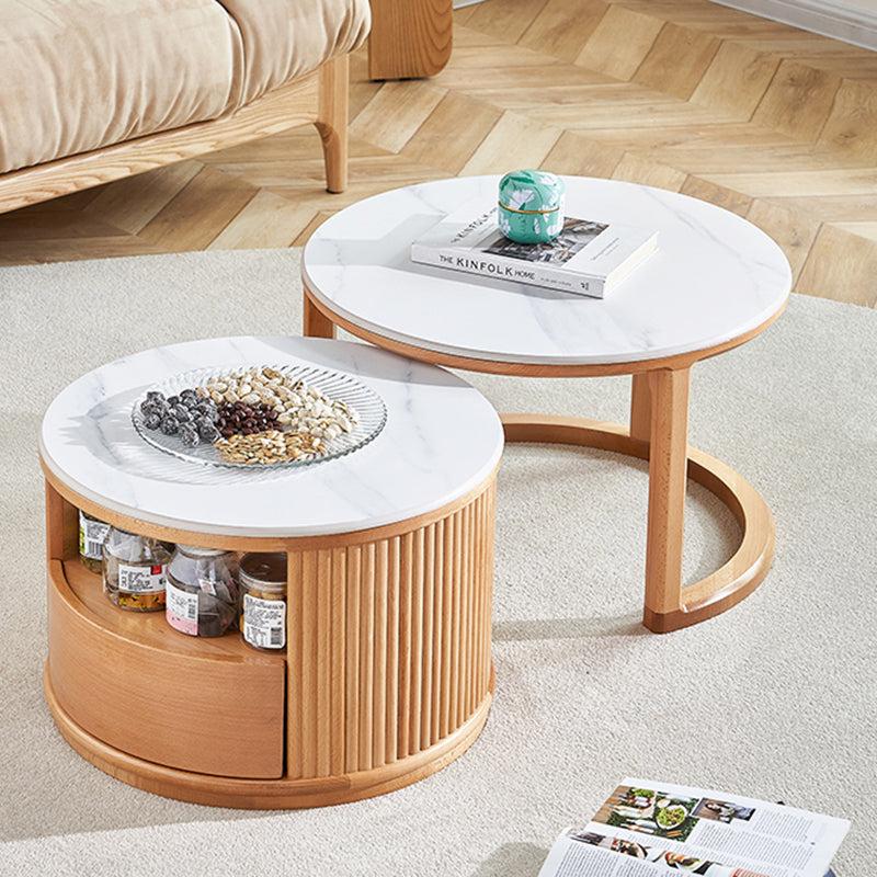 Contemporary Stone Coffee Table Round Coffee Cocktail Table with Storage Drawers Clearhalo 'Coffee & Accent Tables' 'Coffee Tables' 'coffee_tables' 'furn' 'furn_coffee_tables' 'Furniture' 'Living Room Furniture' 6637498