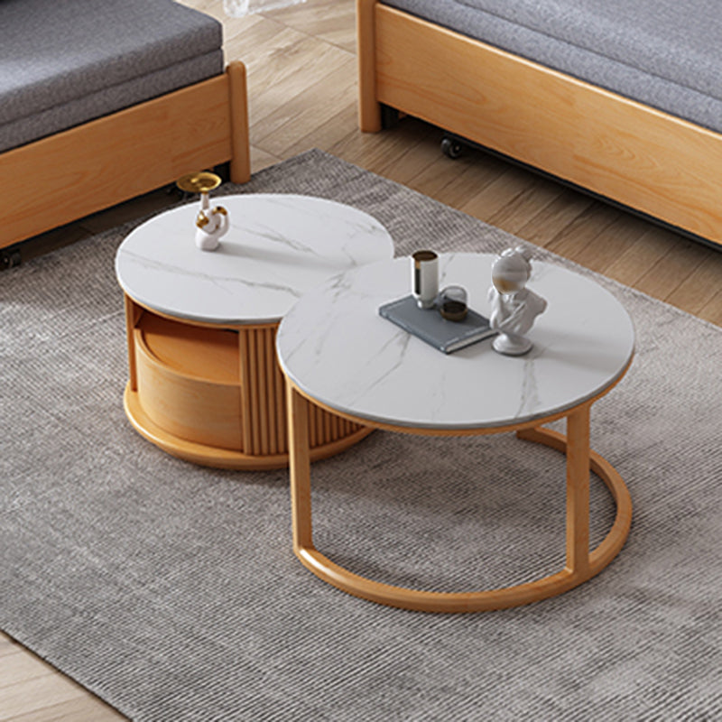 Contemporary Stone Coffee Table Round Coffee Cocktail Table with Storage Drawers Clearhalo 'Coffee & Accent Tables' 'Coffee Tables' 'coffee_tables' 'furn' 'furn_coffee_tables' 'Furniture' 'Living Room Furniture' 6637500
