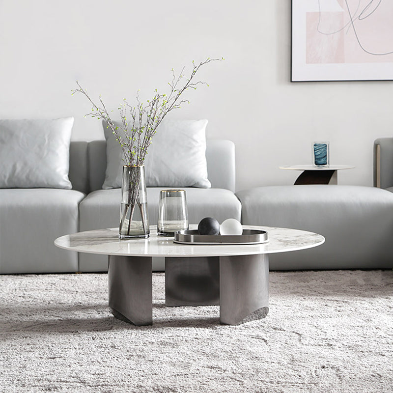 3 Legs Round Slate Coffee Table 13.8" H Modern Cocktail Table Clearhalo 'Coffee & Accent Tables' 'Coffee Tables' 'coffee_tables' 'furn' 'furn_coffee_tables' 'Furniture' 'Living Room Furniture' 6637529