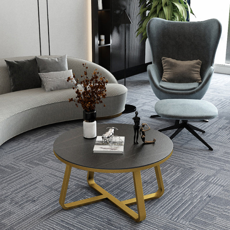 17"H Glam Coffee Table Slate Round Single Coffee Cocktail Table