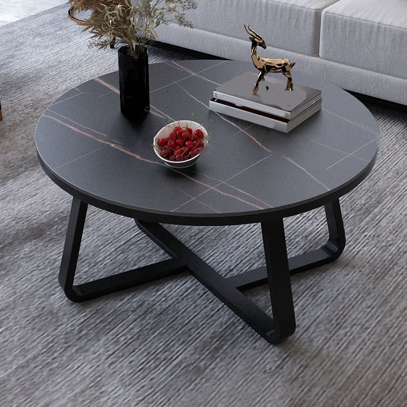 17"H Glam Coffee Table Slate Round Single Coffee Cocktail Table
