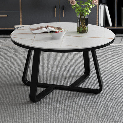 17"H Glam Coffee Table Slate Round Single Coffee Cocktail Table