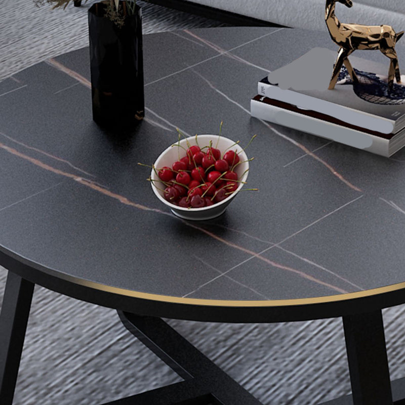 17"H Glam Coffee Table Slate Round Single Coffee Cocktail Table