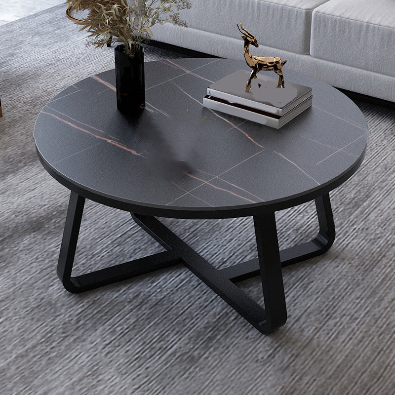 17"H Glam Coffee Table Slate Round Single Coffee Cocktail Table