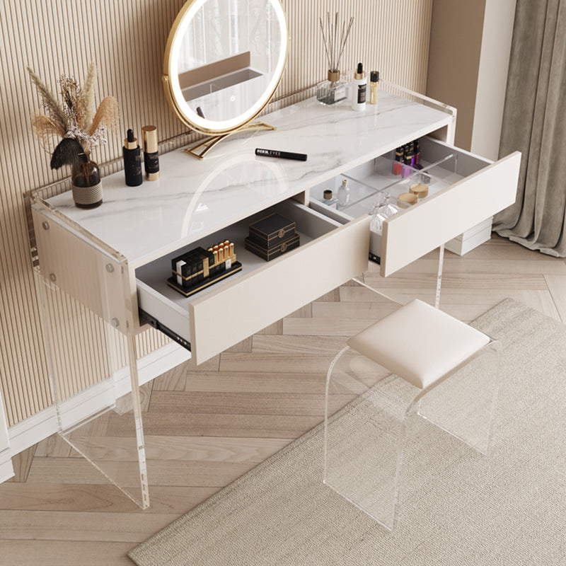 Stone Top Make-up Vanity White Wood Dressing Table with 2 Storage Drawers Clearhalo 'Bedroom Furniture' 'furn' 'furn_makeup_vanities' 'Furniture' 'Makeup Vanities' 'makeup_vanities' 6637570