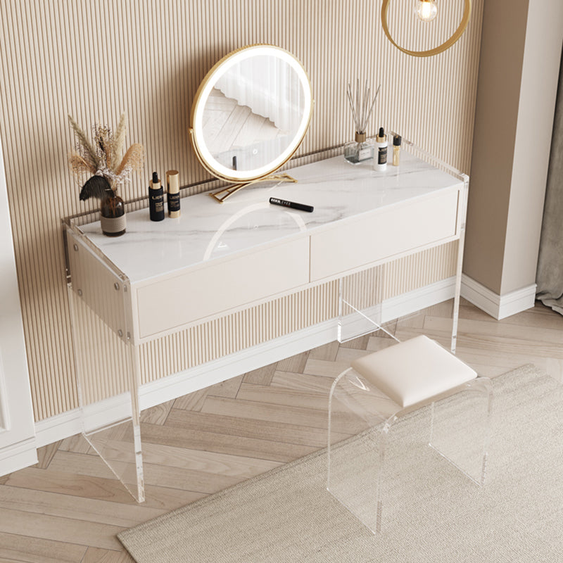 Stone Top Make-up Vanity White Wood Dressing Table with 2 Storage Drawers Clearhalo 'Bedroom Furniture' 'furn' 'furn_makeup_vanities' 'Furniture' 'Makeup Vanities' 'makeup_vanities' 6637574