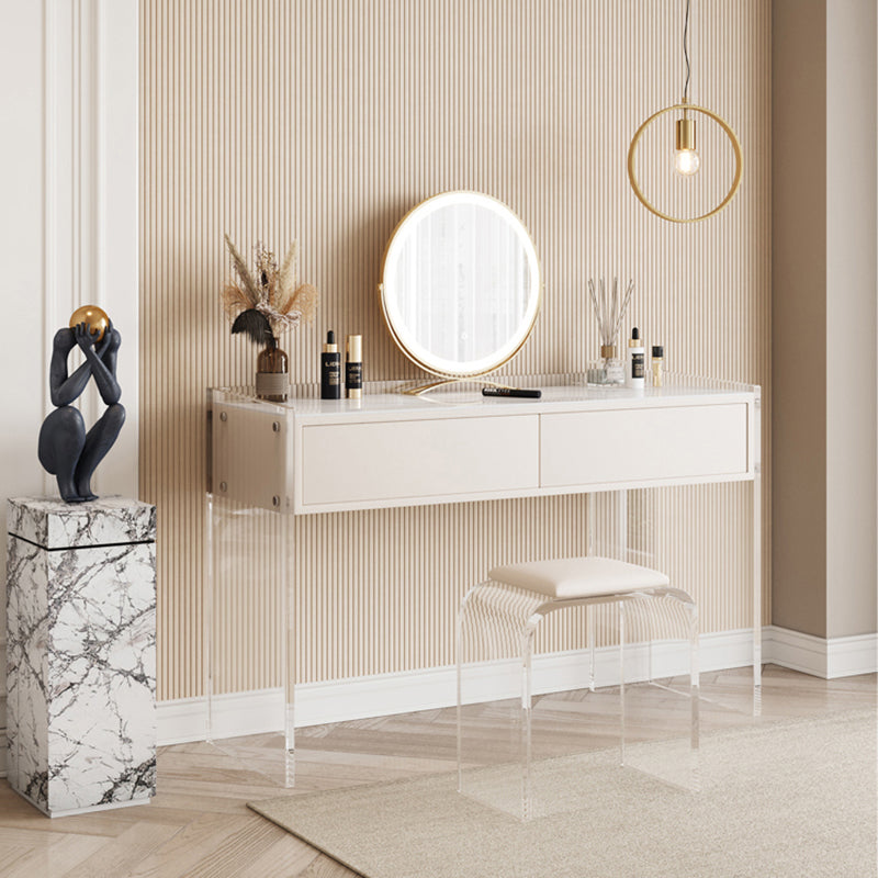 Stone Top Make-up Vanity White Wood Dressing Table with 2 Storage Drawers Clearhalo 'Bedroom Furniture' 'furn' 'furn_makeup_vanities' 'Furniture' 'Makeup Vanities' 'makeup_vanities' 6637575