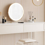 Stone Top Make-up Vanity White Wood Dressing Table with 2 Storage Drawers Clearhalo 'Bedroom Furniture' 'furn' 'furn_makeup_vanities' 'Furniture' 'Makeup Vanities' 'makeup_vanities' 6637579