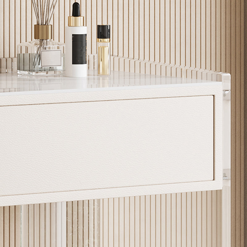 Stone Top Make-up Vanity White Wood Dressing Table with 2 Storage Drawers Clearhalo 'Bedroom Furniture' 'furn' 'furn_makeup_vanities' 'Furniture' 'Makeup Vanities' 'makeup_vanities' 6637580