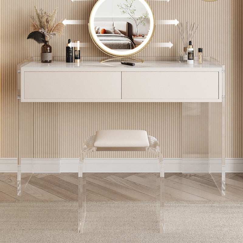 Stone Top Make-up Vanity White Wood Dressing Table with 2 Storage Drawers Clearhalo 'Bedroom Furniture' 'furn' 'furn_makeup_vanities' 'Furniture' 'Makeup Vanities' 'makeup_vanities' 6637581
