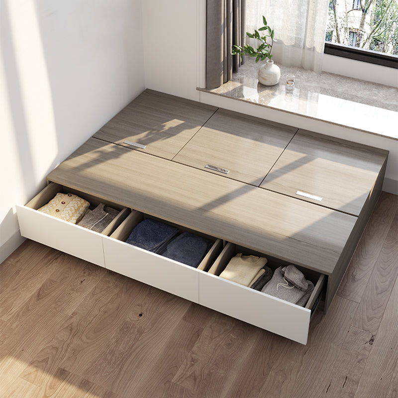 White and Brown Finish Platform Bed Lift Up Storage Platform Bed Frame Queen Single Bed Unavailable Clearhalo 'Bedroom Furniture' 'Beds' 'furn' 'furn_beds' 'Furniture' 6637772