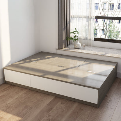 White and Brown Finish Platform Bed Lift Up Storage Platform Bed Frame Twin XL Single Bed Unavailable Clearhalo 'Bedroom Furniture' 'Beds' 'furn' 'furn_beds' 'Furniture' 6637773
