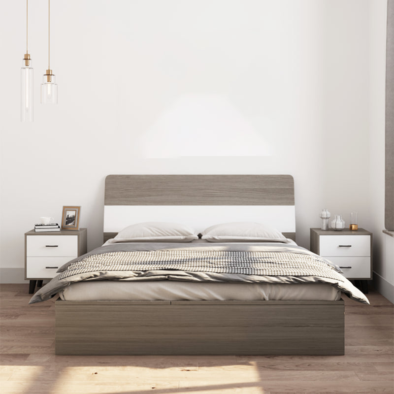 White and Brown Finish Platform Bed Lift Up Storage Platform Bed Frame Clearhalo 'Bedroom Furniture' 'Beds' 'furn' 'furn_beds' 'Furniture' 6637780