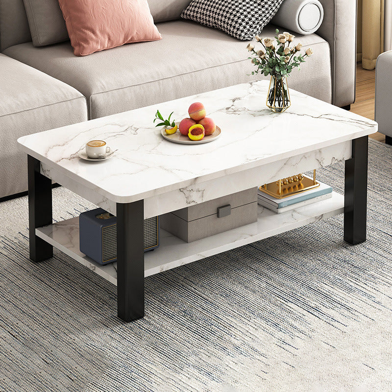 Mesa de centro contemporánea de 16" de alto, mesa de cóctel de café rectangular de piedra