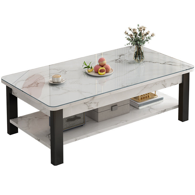 Mesa de centro contemporánea de 16" de alto, mesa de cóctel de café rectangular de piedra