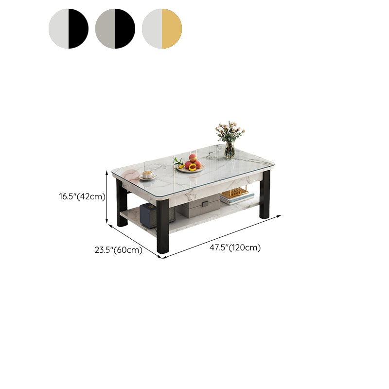 Mesa de centro contemporánea de 16" de alto, mesa de cóctel de café rectangular de piedra